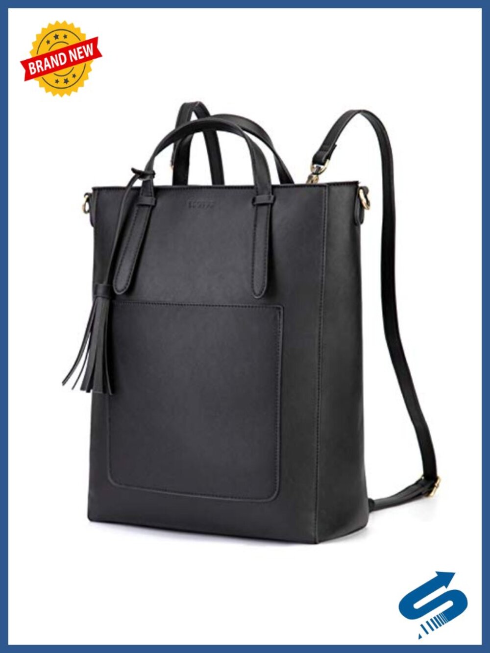 Vegan Leather Convertible Tote Bag Laptop Backpack Shoulder Bag